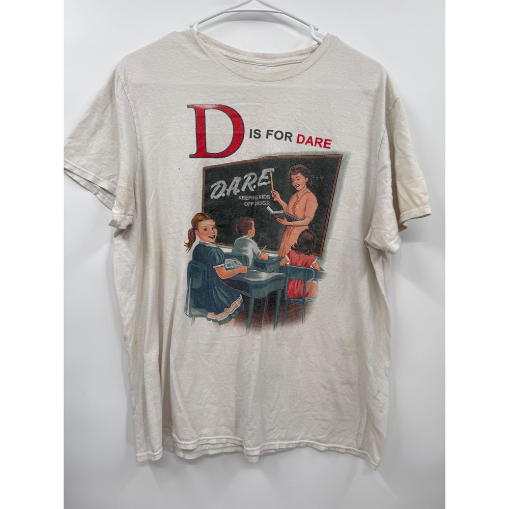 D.A.R.E. Large T-Shirt‎ Unisex Off-White D Is For Dare Retro School Graphic Tee